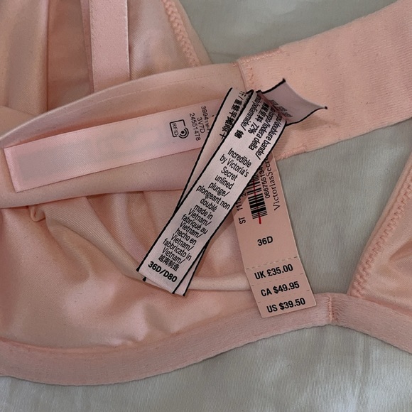 NWT VICTORIA SECRET Incredible Plunge Bra 36D Pink Unlined Underwired - Picture 11 of 11